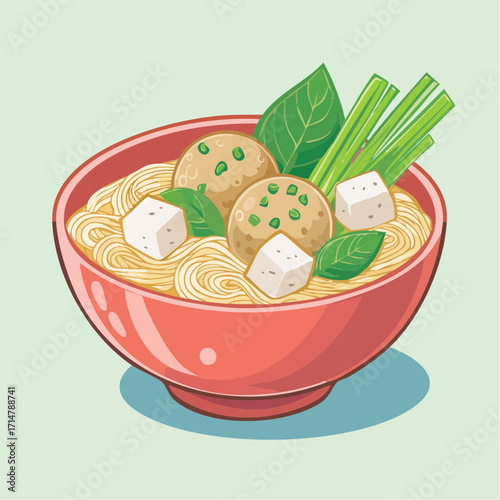 Scalable SVG Illustration of Traditional Indonesian Bakso Meet Ball