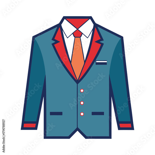 Stylized blue suit jacket with orange tie and red accents