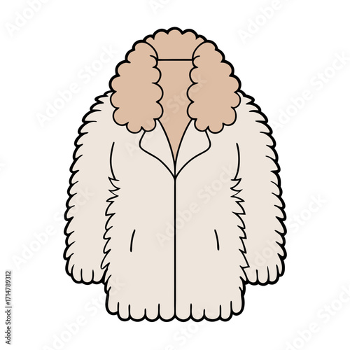 Cartoon illustration of a fluffy cream colored fur coat with a large collar