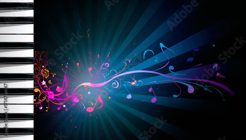 Piano Keys Musical Flourish musical notes abstract