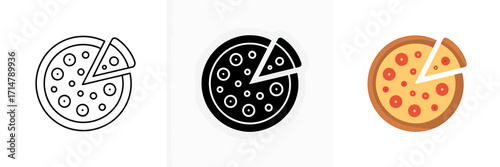 Pizza Icon Set with Slice Removed Delicious Italian Food Symbol Collection for Menus and Designs