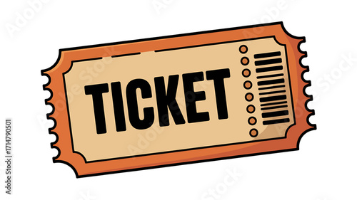 Single ticket graphic illustration for event access or raffle entry providing entry confirmation in beige and orange color palette