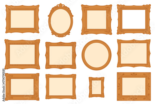 Elegant Collection of Vintage Frames in Various Shapes Perfect for Displaying Artwork and Cherished Memories with Timeless Charm