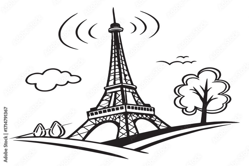 Fototapeta premium Stylized Paris Landmark Broadcasting Signal Graphic