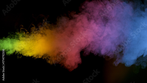 colorful rainbow holi paint color smoke isolated on black background