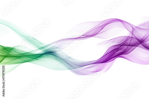 Magical glowing purple and green smoke isolated on transparent background