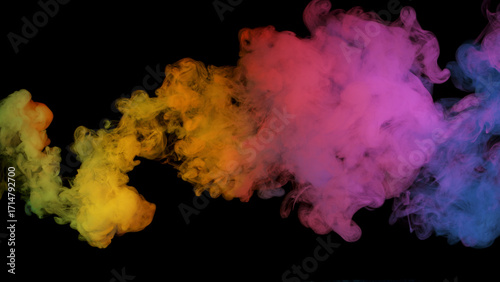 colorful rainbow holi paint color smoke isolated on black background