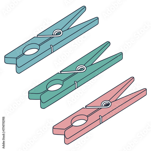 Three colorful clothespins, ideal for laundry and crafts
