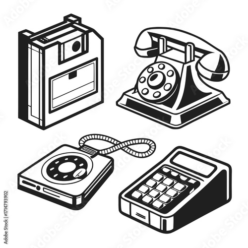 Isometric illustration of retro technology