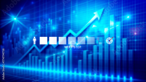 Next step business concept, Goal and target, Success and business target, Next step of work, plan, strategies, vision, project implementation
