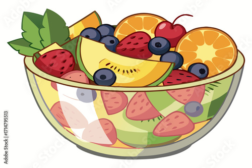 Colorful Fruit Salad Bowl Illustration with Fresh Mixed Fruits