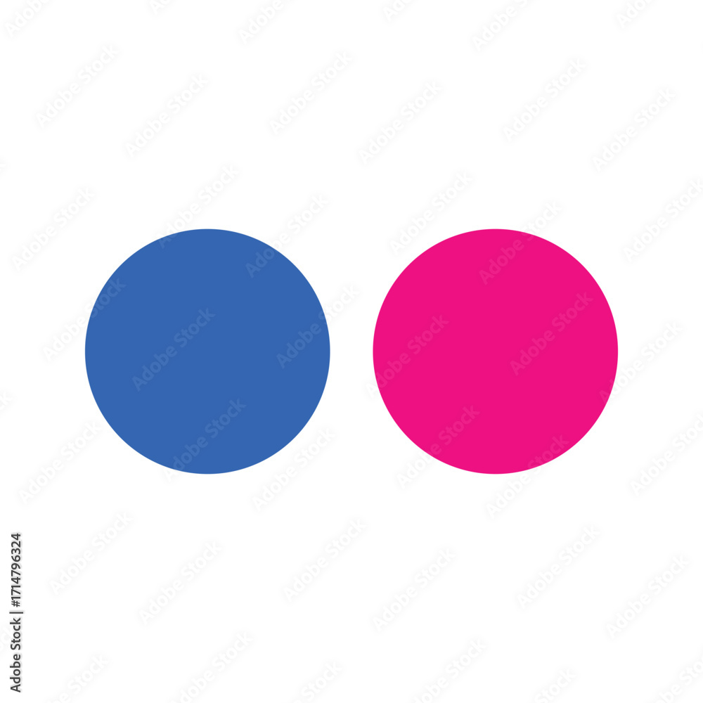 Two simple circles one in blue and the other in pink side by side on a plain white background image view