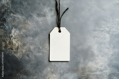 Plain White Tag Hanging on Black Background for Labeling and Decorating Items.