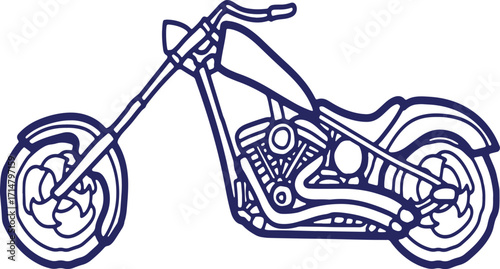Line Art Depiction of a Custom Chopper Motorcycle Design
