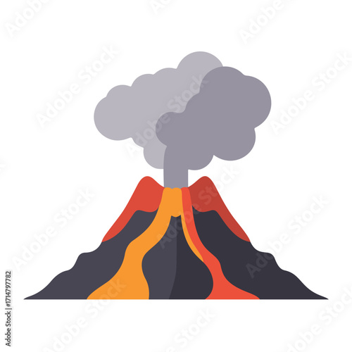 Dynamic Volcano Eruption Illustration with Flowing Lava and Ash Cloud Depicting Geological Activity and Natural Power, Ideal for Science Education and Environmental Awareness Campaigns