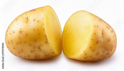 New Potatoes Freshly Cut In Half Isolated On White Background