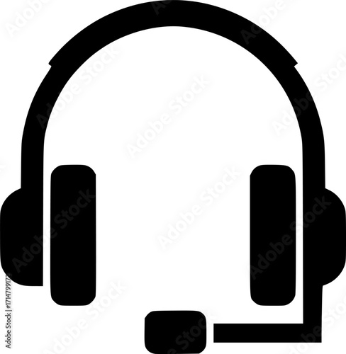 headset icon, black and white, simple, clean, vector illustration, isolated on white background, minimalist, digital art