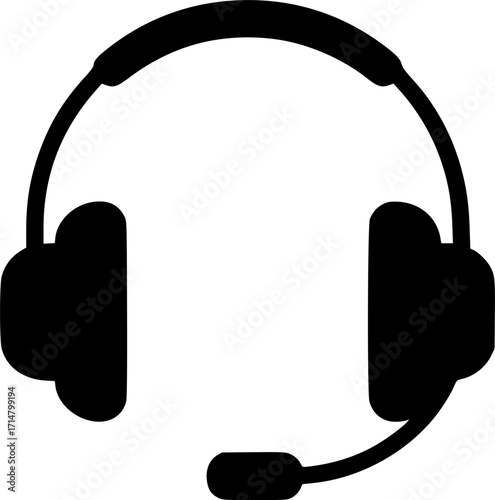 headset icon, black and white, simple, clean, vector illustration, isolated on white background, minimalist, digital art
