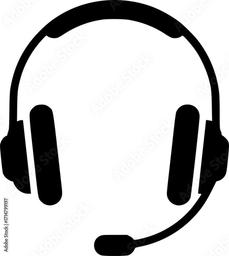headset icon, black and white, simple, clean, vector illustration, isolated on white background, minimalist, digital art
