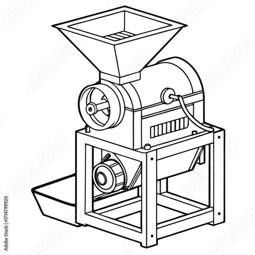 Vector illustration of rice husking machine, agricultural automation