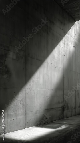 Light Beam Illuminating Gray Concrete Wall in a Modern Architectural Space Du...