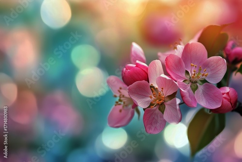 Beautiful Pink Flowers in Vibrant Garden With Colorful Bokeh Background Durin...