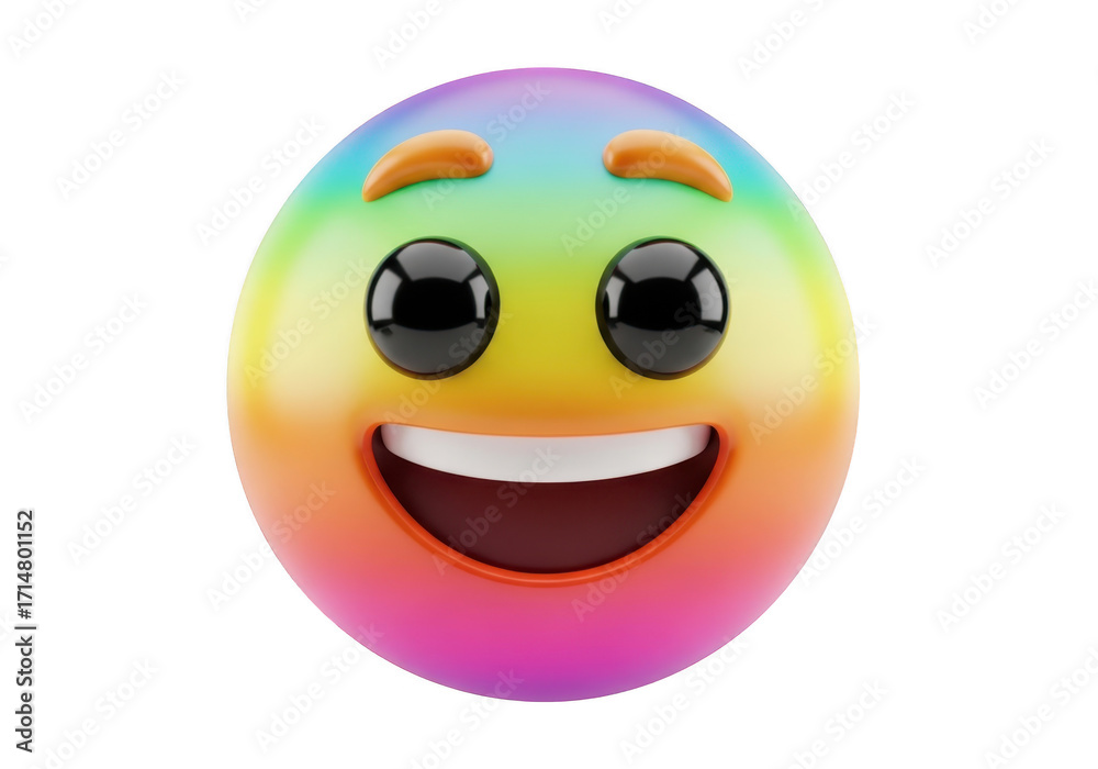 Fototapeta premium Vibrant rainbow emoji face with big smile and expressive eyes joyful emotion and fun