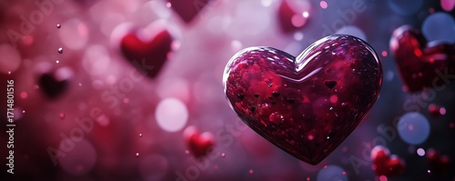 Colorful Hearts Floating in a Dreamy Atmosphere During a Romantic Celebration