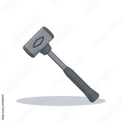 Dead blow hammer vector with steel head and rubber grip, designed for controlled impact, reduced rebound, precision striking, construction, automotive, workshop, carpentry, and professional tool use.