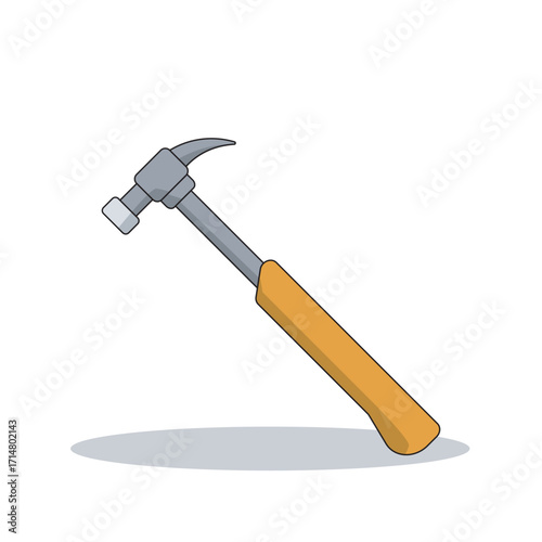 Claw hammer vector with wooden handle and steel head, ideal for pulling nails, striking, woodworking, construction, DIY, carpentry, repair, workshop, professional builder, durable and reliable tool.