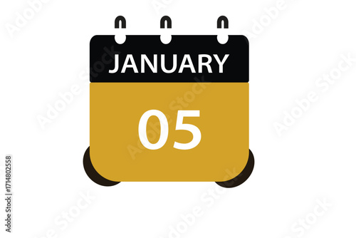 JANUARY 5 date on calendar design. Calendar Icon , banner, label, button, calendar vector date monthly graphic design sign,


