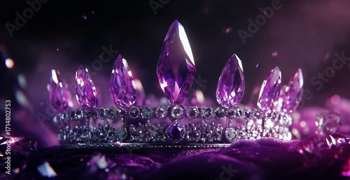 Elegant Purple Crown Adorned With Sparkling Jewels on a Soft Fabric Background.