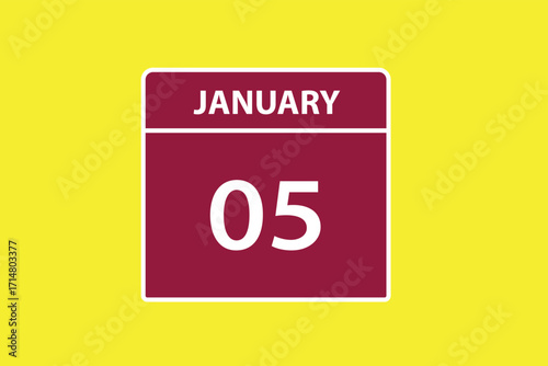 JANUARY 5 date on calendar design. Calendar Icon , banner, label, button, calendar vector date monthly graphic design sign,


