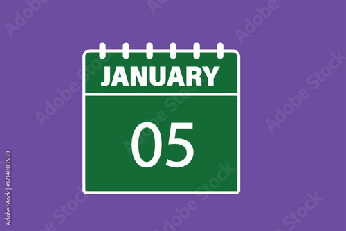 JANUARY 5 date on calendar design. Calendar Icon , banner, label, button, calendar vector date monthly graphic design sign,


