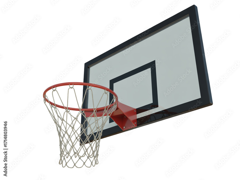 Naklejka premium Basketball Hoop with Net and Backboard Fragment, Angled View, Isolated