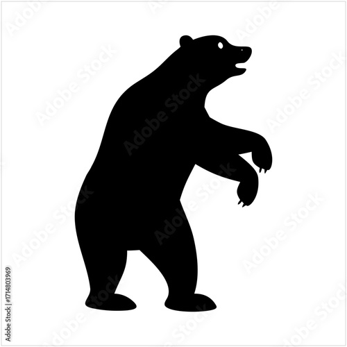 Black silhouette of a bear standing on its hind legs isolated on transparent background