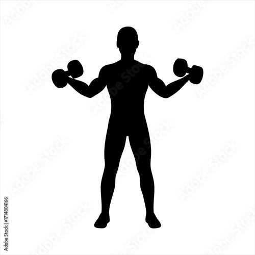 Silhouette of a man exercising with dumbbells isolated on transparent background