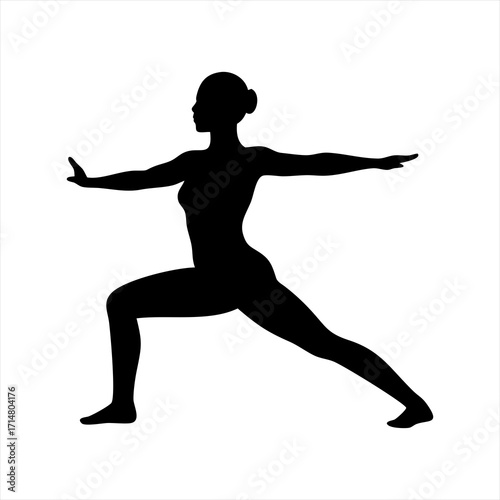 Silhouette of a woman in a yoga warrior pose isolated on transparent background