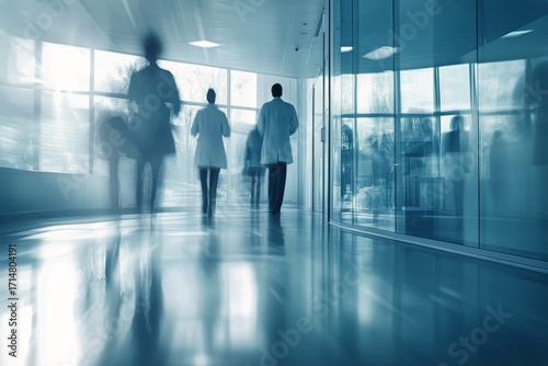 Medical Professionals Walk Through a Busy Hospital Corridor During the Daytime.