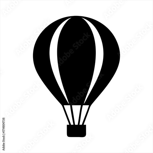 Black hot air balloon icon isolated on transparent background