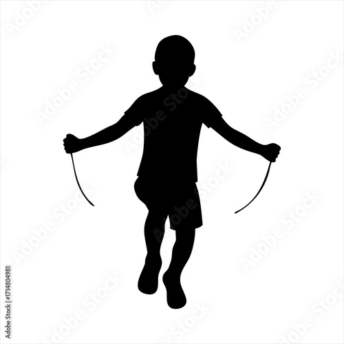 Silhouette of a boy jumping rope isolated on transparent background