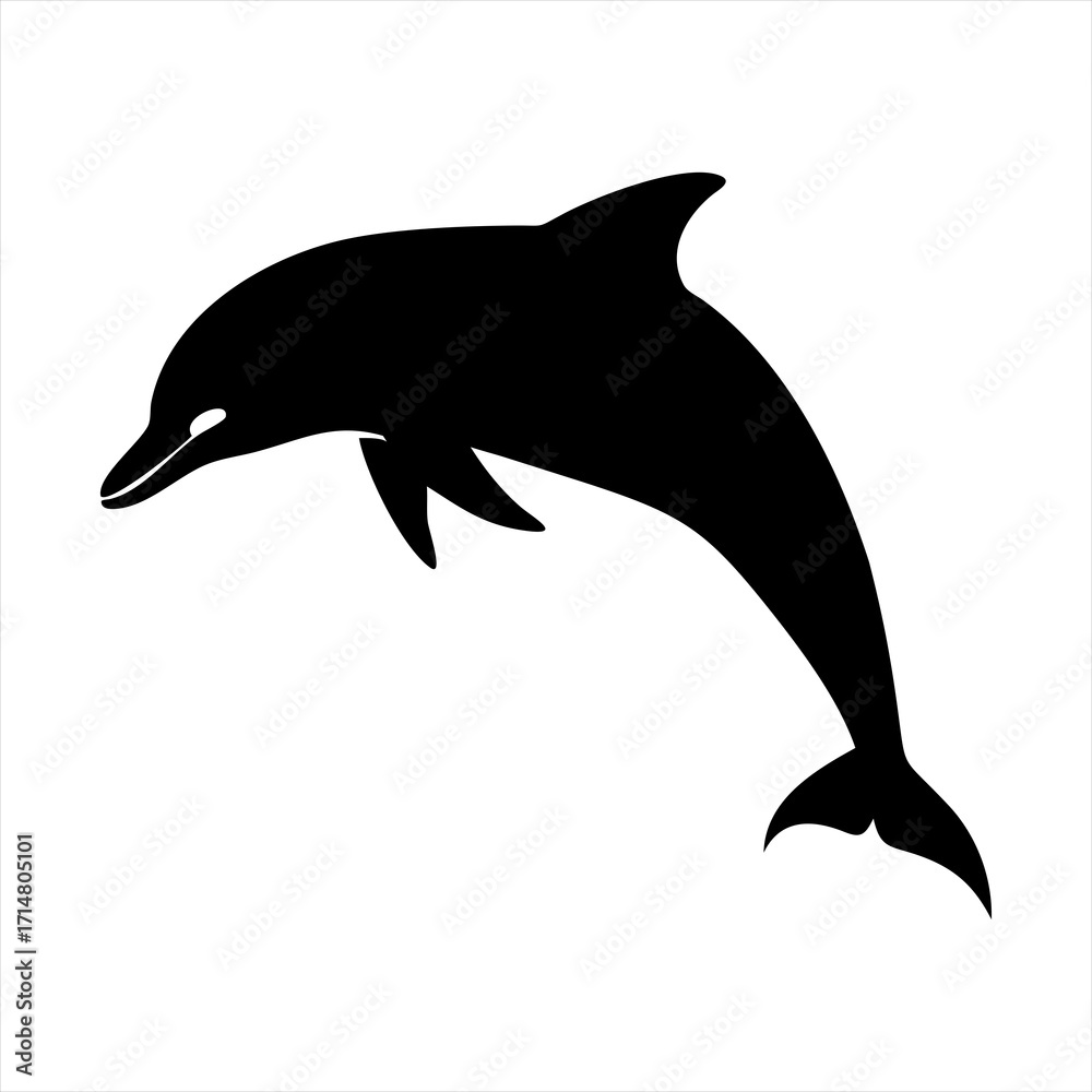 Fototapeta premium Black silhouette of a jumping dolphin isolated on transparent background