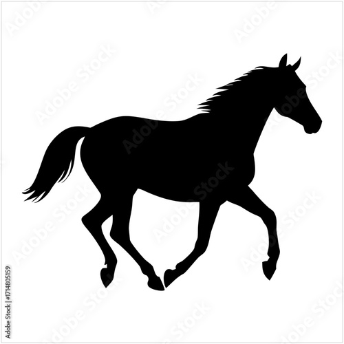 Black silhouette of a running horse isolated on transparent background