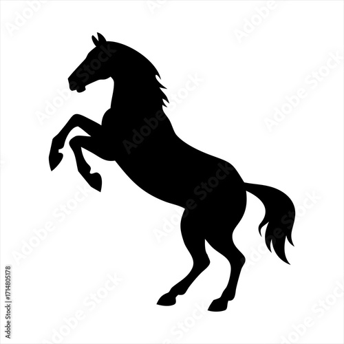 Black silhouette of a horse rearing up on its hind legs isolated on transparent background