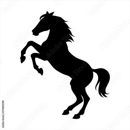 Black silhouette of a rearing horse isolated on transparent background