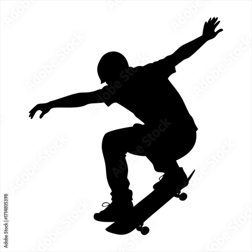 Silhouette of a skateboarder performing a trick isolated on transparent background