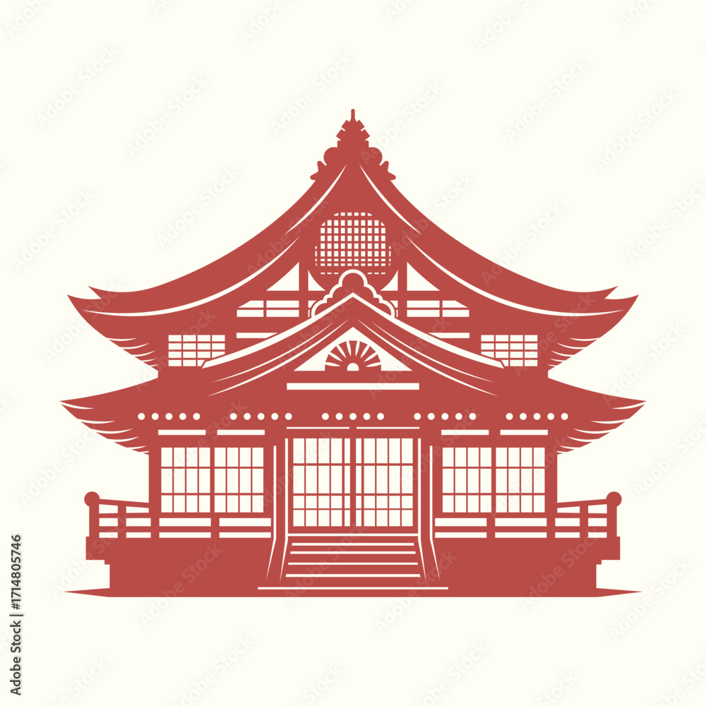 Fototapeta premium Elegant vector artwork of a traditional Japanese house showcasing authentic Asian architecture and cultural charm.