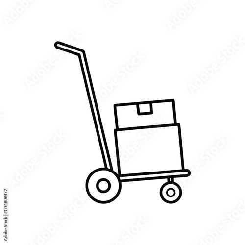 Dolly cart with wheels and a box strapped on top