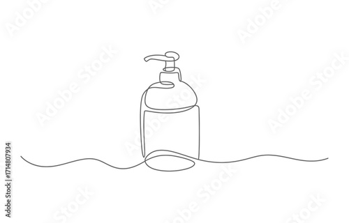 Minimalist hand sanitizer bottle drawing with continuous line art style vector