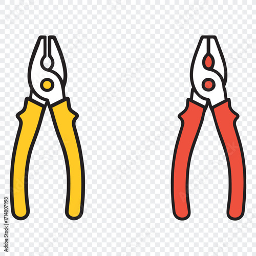 Pliers Icons Set – Colorful Hand Tool Vector Illustration and tool, pliers, metal, equipment, rocket, vector, object, steel, work, knife, set, illustration, icon, space, handle, cut, repair, 